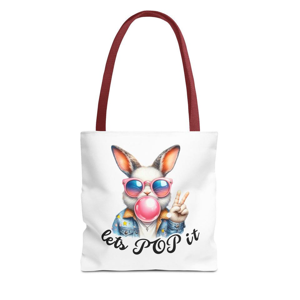 Cool Bunny Tote Bag - Let's POP it! Stylish Shopping Bag, Easter Gift, Fun Tote for Spring, Cute Bunny Lover, Summer Outing