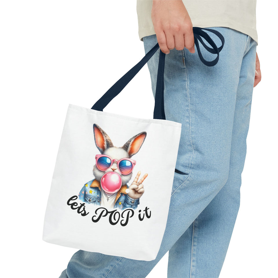 Cool Bunny Tote Bag - Let's POP it! Stylish Shopping Bag, Easter Gift, Fun Tote for Spring, Cute Bunny Lover, Summer Outing