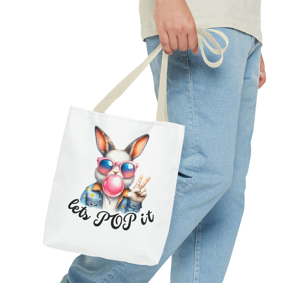 Cool Bunny Tote Bag - Let's POP it! Stylish Shopping Bag, Easter Gift, Fun Tote for Spring, Cute Bunny Lover, Summer Outing
