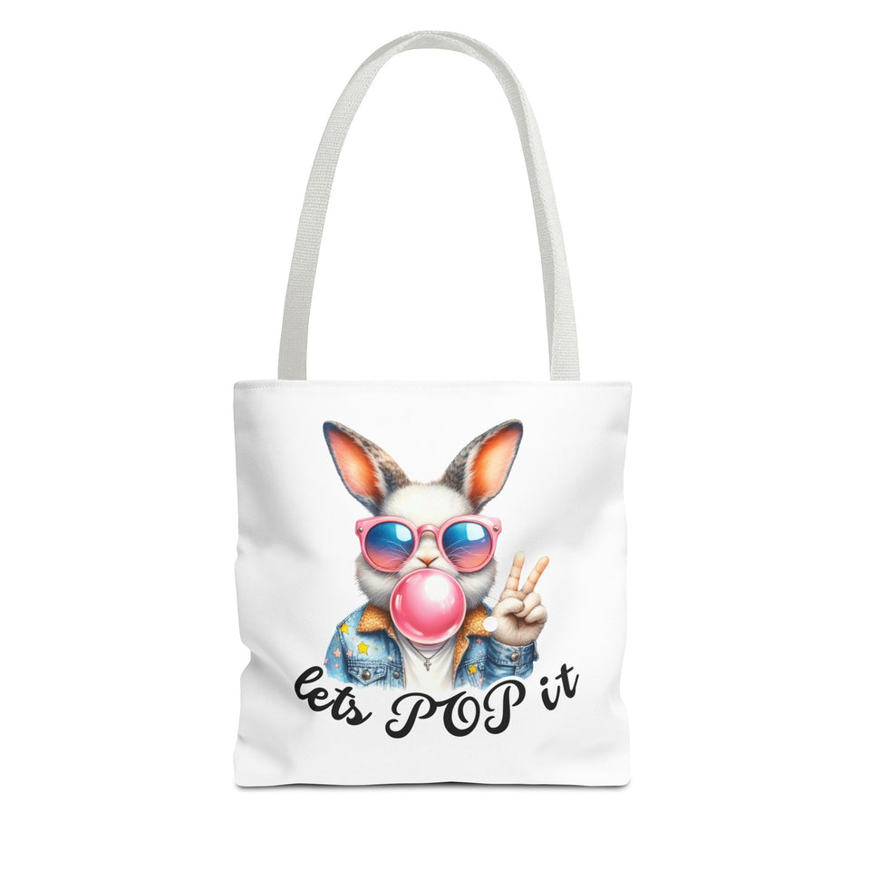 Cool Bunny Tote Bag - Let's POP it! Stylish Shopping Bag, Easter Gift, Fun Tote for Spring, Cute Bunny Lover, Summer Outing
