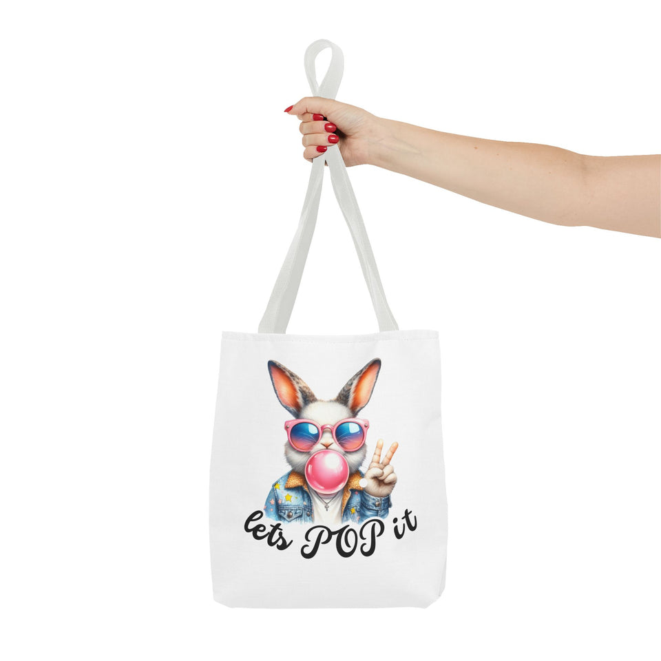 Cool Bunny Tote Bag - Let's POP it! Stylish Shopping Bag, Easter Gift, Fun Tote for Spring, Cute Bunny Lover, Summer Outing