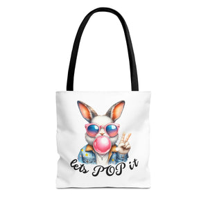 Cool Bunny Tote Bag - Let's POP it! Stylish Shopping Bag, Easter Gift, Fun Tote for Spring, Cute Bunny Lover, Summer Outing