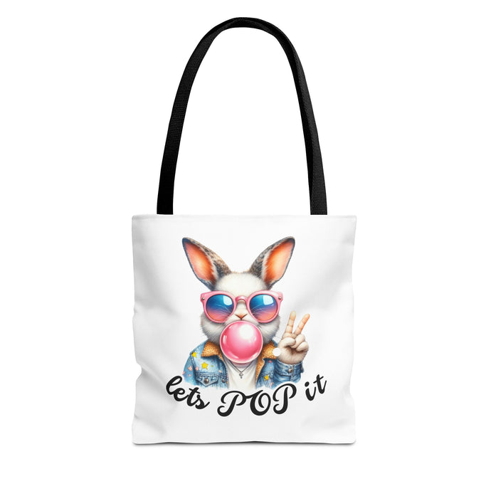 Cool Bunny Tote Bag - Let's POP it! Stylish Shopping Bag, Easter Gift, Fun Tote for Spring, Cute Bunny Lover, Summer Outing
