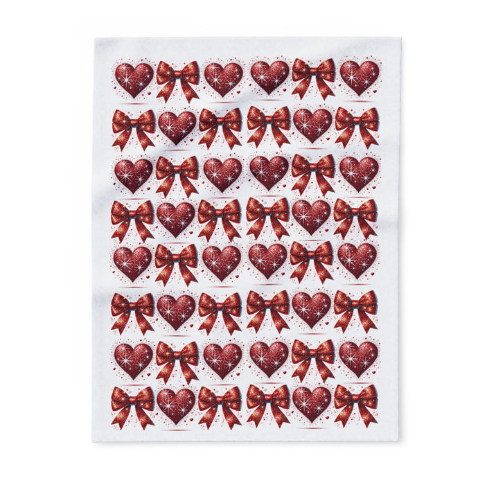 Cozy Valentine’s Day Arctic Fleece Blanket, Heart & Ribbon Design, Gift for Couples, Home Decor, Romantic Throw Blanket