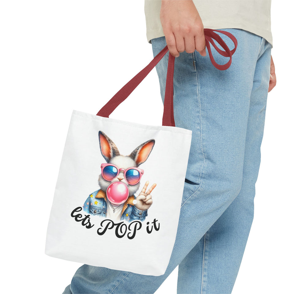 Cool Bunny Tote Bag - Let's POP it! Stylish Shopping Bag, Easter Gift, Fun Tote for Spring, Cute Bunny Lover, Summer Outing