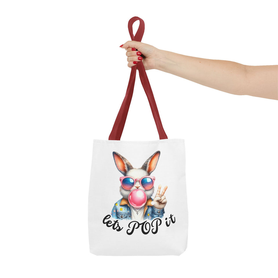 Cool Bunny Tote Bag - Let's POP it! Stylish Shopping Bag, Easter Gift, Fun Tote for Spring, Cute Bunny Lover, Summer Outing