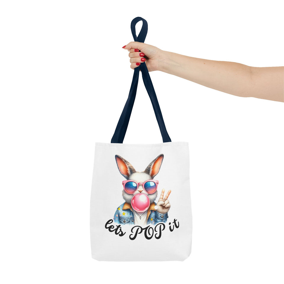 Cool Bunny Tote Bag - Let's POP it! Stylish Shopping Bag, Easter Gift, Fun Tote for Spring, Cute Bunny Lover, Summer Outing