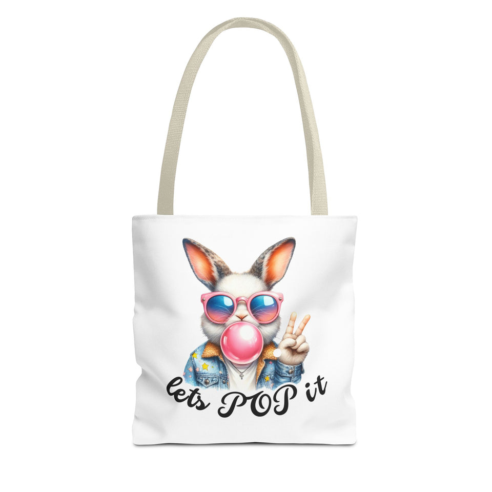 Cool Bunny Tote Bag - Let's POP it! Stylish Shopping Bag, Easter Gift, Fun Tote for Spring, Cute Bunny Lover, Summer Outing