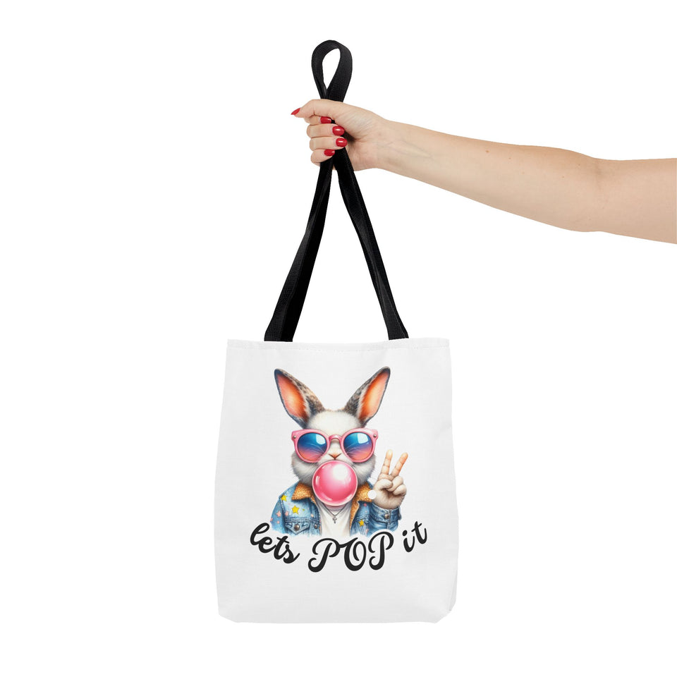 Cool Bunny Tote Bag - Let's POP it! Stylish Shopping Bag, Easter Gift, Fun Tote for Spring, Cute Bunny Lover, Summer Outing