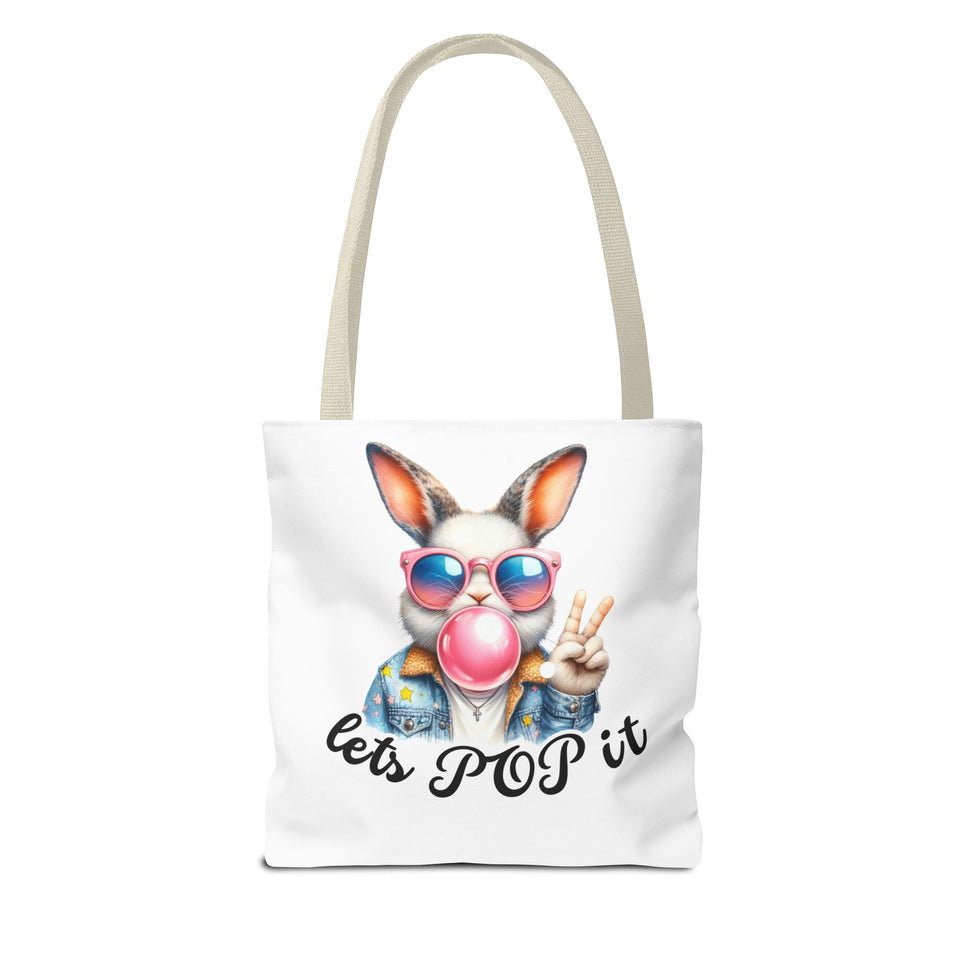 Cool Bunny Tote Bag - Let's POP it! Stylish Shopping Bag, Easter Gift, Fun Tote for Spring, Cute Bunny Lover, Summer Outing