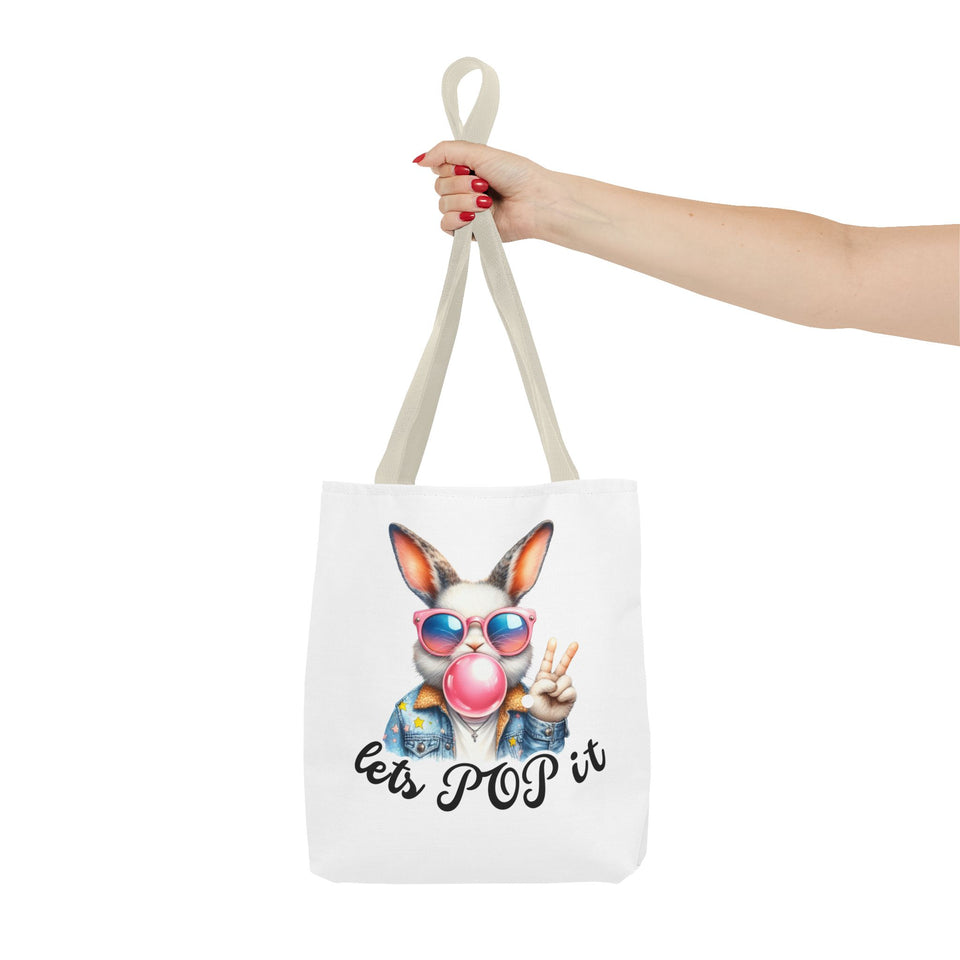 Cool Bunny Tote Bag - Let's POP it! Stylish Shopping Bag, Easter Gift, Fun Tote for Spring, Cute Bunny Lover, Summer Outing