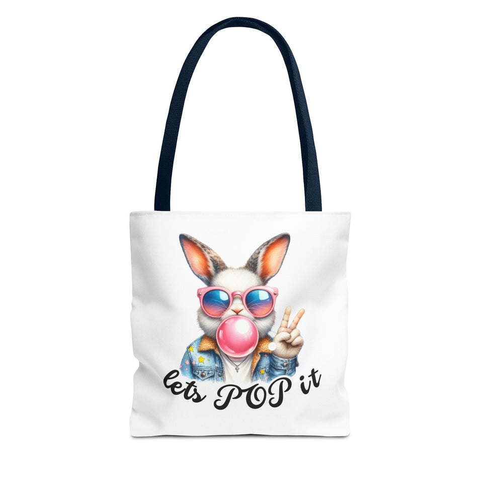 Cool Bunny Tote Bag - Let's POP it! Stylish Shopping Bag, Easter Gift, Fun Tote for Spring, Cute Bunny Lover, Summer Outing