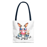 Cool Bunny Tote Bag - Let's POP it! Stylish Shopping Bag, Easter Gift, Fun Tote for Spring, Cute Bunny Lover, Summer Outing