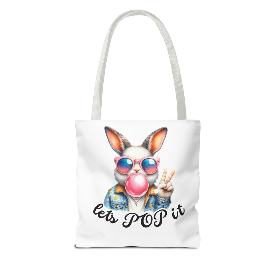 Cool Bunny Tote Bag - Let's POP it! Stylish Shopping Bag, Easter Gift, Fun Tote for Spring, Cute Bunny Lover, Summer Outing