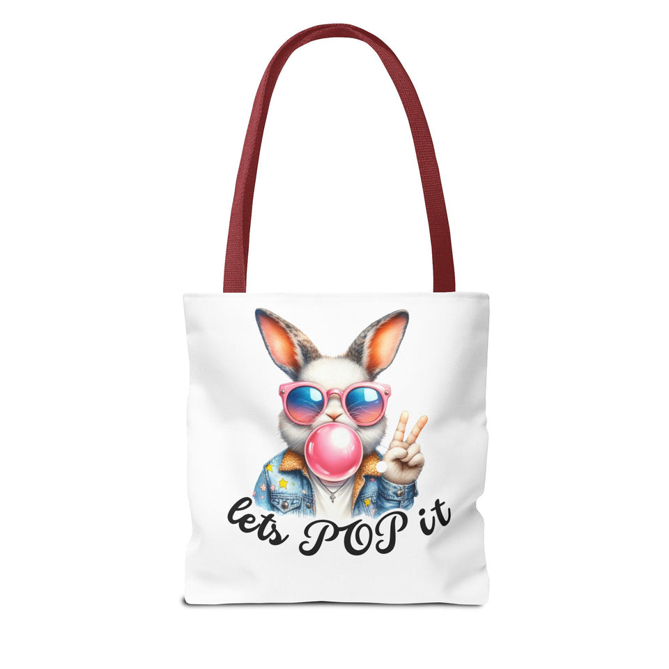 Cool Bunny Tote Bag - Let's POP it! Stylish Shopping Bag, Easter Gift, Fun Tote for Spring, Cute Bunny Lover, Summer Outing
